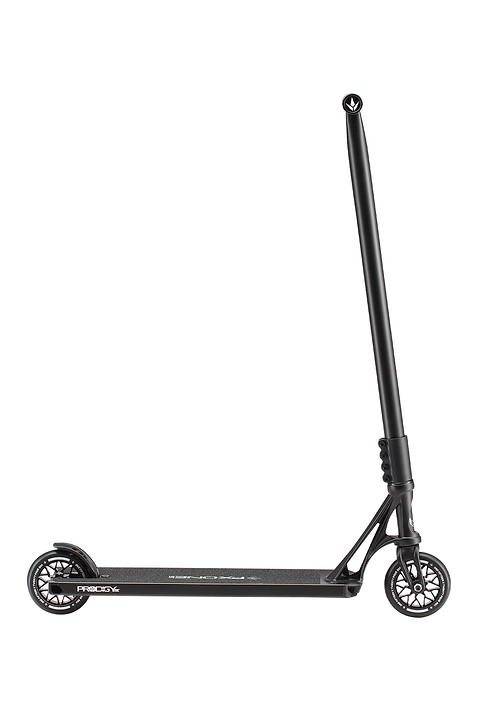 The Blunt Envy Prodigy X ONE Street Edition Complete Stunt Scooter in black is a durable freestyle street scooter with small wheels, a long deck, and upright handlebars, shown in side profile against a white background.