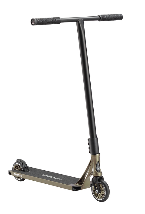 The Blunt Envy Prodigy X ONE Street Edition Complete Stunt Scooter in olive features a straight handlebar, small wheels, and a textured deck, designed for tricks and freestyle riding with advanced Prodigy technology.