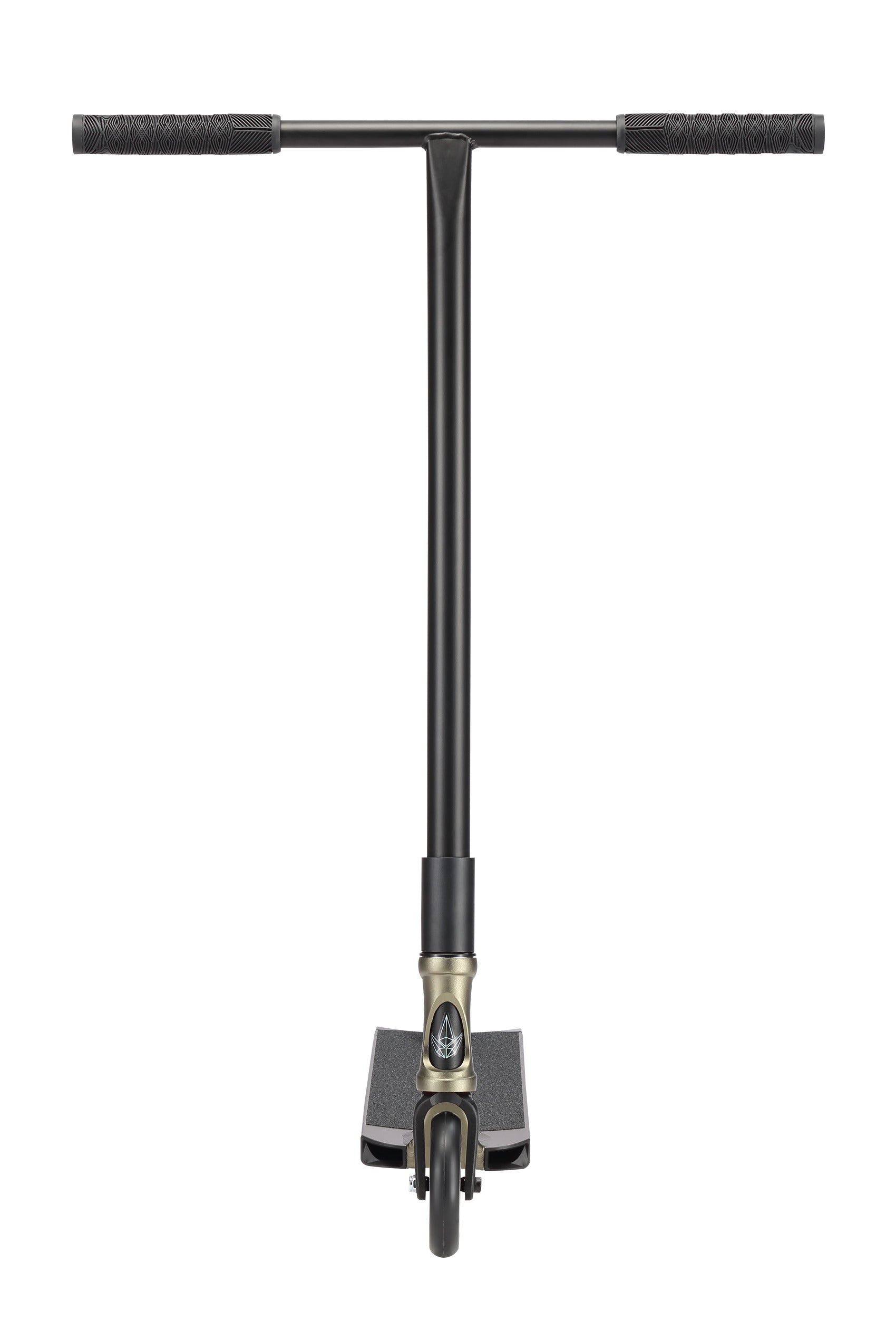 Front view of a Blunt Envy Prodigy X ONE Street Edition Complete Stunt Scooter in Olive, featuring straight handlebars, a single front wheel, and a textured foot deck, isolated on a white background.