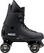 A black Roces Pro 80 Nucleus Quad Roller Skate featuring a high-ankle boot, black laces, and four black wheels. The side of the boot displays the white “ROC” logo, making these Roces skates a stylish and durable option for anyone seeking sleek quad roller skates.