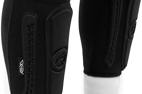 Black REKD Energy Covert Short Shin Skate Protection Guards with padded protective panels and a small logo tag.