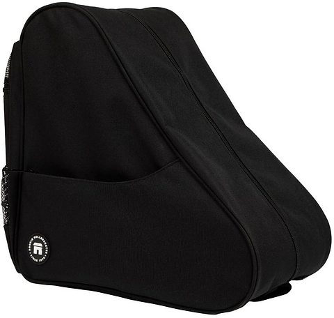The Rookie Classic 78 Skate Bag - Black by Rookie features a sleek curved design, convenient side pocket, zippered closure, and a small circular logo near the base—an ideal stylish solution for carrying your skates.