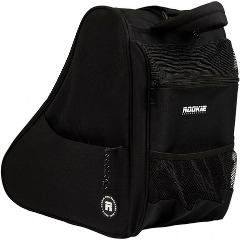 The Rookie Classic 78 Skate Bag - Black by Rookie features mesh side pockets, a zippered front compartment, and a top handle, making it easy to carry your skates or other sports gear.