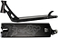 Two views of the Root Industries AIR RS V3 Black Stunt Scooter Deck (6″ x 21″) are shown: the top view displays white line art featuring a face and swirling patterns, while the side view emphasizes the deck’s angular, lightweight design with cutouts near the neck.
