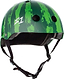 S1 Lifer Skate / Scooter Helmet - Watermelon featuring a green base with a dark green striped pattern and black adjustable chin straps.