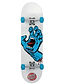 The Santa Cruz Screaming Hand Large Complete Skateboard - White / Blue 8.25″ x 31.25″ features blue wheels, the classic Screaming Hand graphic, and the Santa Cruz logo near the bottom.