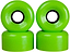 Four vibrant green Sims Street Snakes 78A Quad Roller Skate Wheels by Sims, measuring 62mm x 34mm, are arranged in two rows of two. These roller skate wheels feature black inner bearings, durable and grippy urethane construction, and raised “SIMS STREET SNAKE” text on the outer rim.