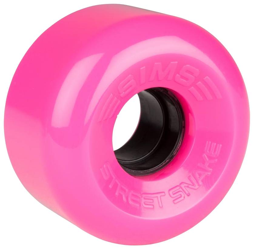 A vibrant pink Sims Street Snakes 78A Quad Roller Skate Wheel (62mm x 34mm) with a black core and “SIMS” and “STREET SNAKE” embossed on the surface—ideal for anyone wanting the classic performance of Sims wheels.