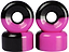 Four Sims Street Snakes 78A quad roller skate wheels, each measuring 62mm x 34mm and featuring a half black, half bright pink design with a glossy finish, are arranged in two stacked pairs. The wheels are branded with the “Sims” name.