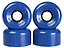 Four Sims Street Snakes 78A Quad Roller Skate Wheels in blue (62mm x 34mm) are stacked in pairs. The top two wheels stand upright, prominently displaying the “Sims Street Snakes” branding and showcasing their durable 78A urethane construction. The bottom two wheels are positioned flat, revealing their black centers.