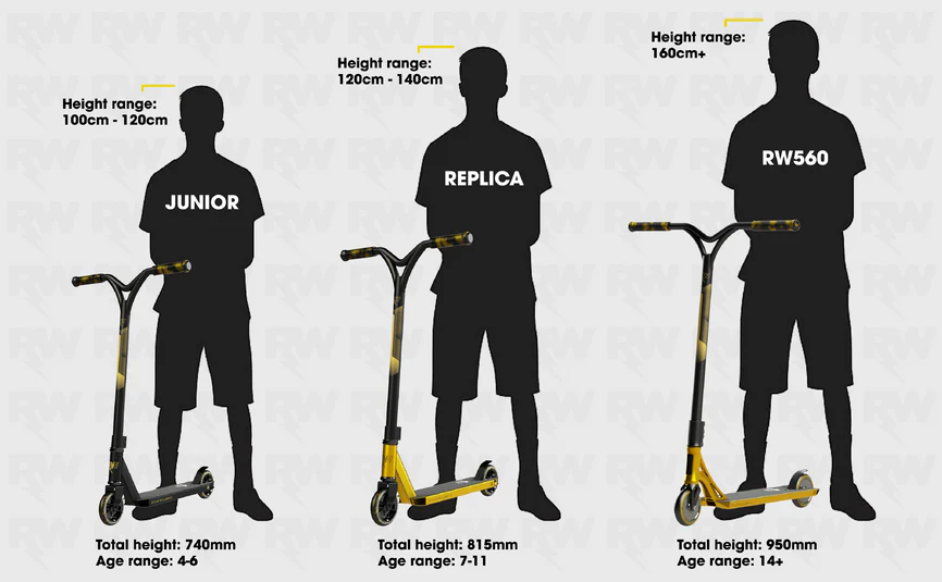 A man standing next to a Nitro Circus Ryan Williams Signature Replica 2025 Complete Stunt Scooter in Gold/Black.