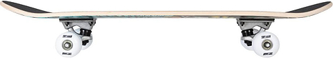 Side view of the Tony Hawk 180 Series Rotten Complete Skateboard (7.375″ x 29″) by Tony Hawk, showing the deck, trucks, and white wheels against a white background.
