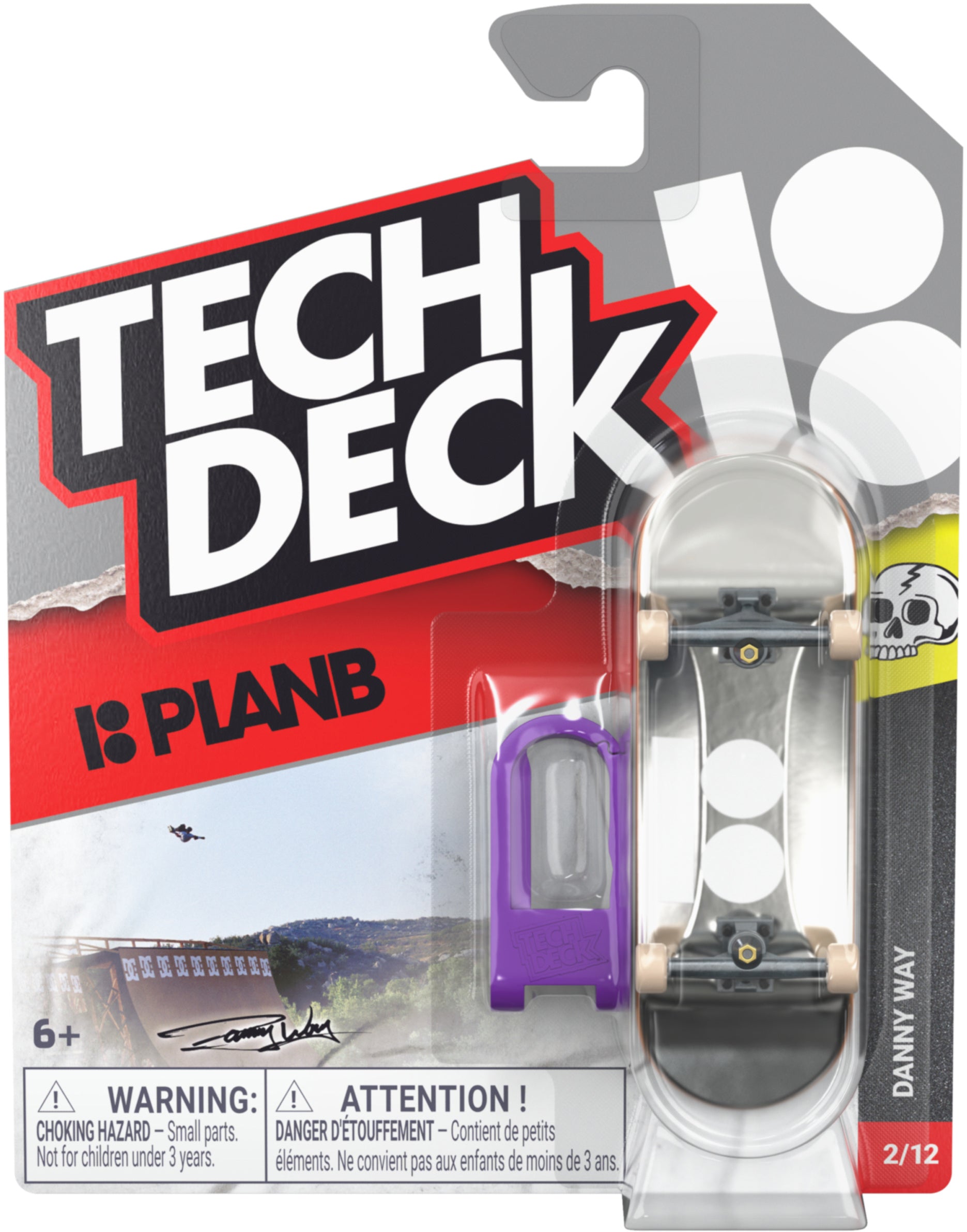 Tech Deck 96mm M61 Fingerboard - Plan B Danny Way in original blister packaging, featuring a grey board, black trucks, and a small purple plastic display stand.