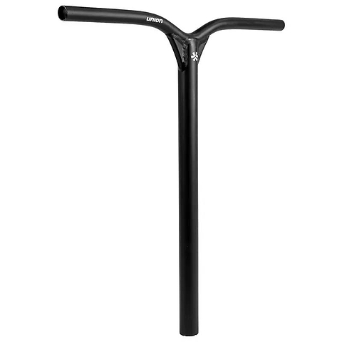 The Union Classic Aluminium Oversized IHC Stunt Scooter Bar in black (600mm x 560mm) features a Y-shaped design with a matte finish, "UNION" logo near the top, and side graphic. Lightweight and ideal for stunt scooter riders.