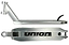 Two views of the Union Classic Pro Silver Stunt Scooter Deck – 5": the top features a black brake, while the bottom displays "UNION" in bold black letters.