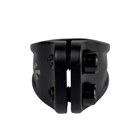 Close-up of the Union Mono 2 Bolt Oversized Stunt Scooter Clamp in black, featuring a split design, subtle Union logo, and front view. Compatible with HIC and IHC compression systems.