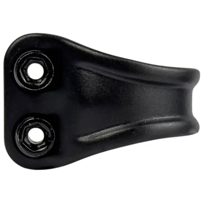The Union Mono 2 Bolt Oversized Stunt Scooter Clamp - Black by Union is a sleek black metal bracket with two hexagonal screw holes, perfect for mounting or support and ideal for HIC/IHC compression systems.