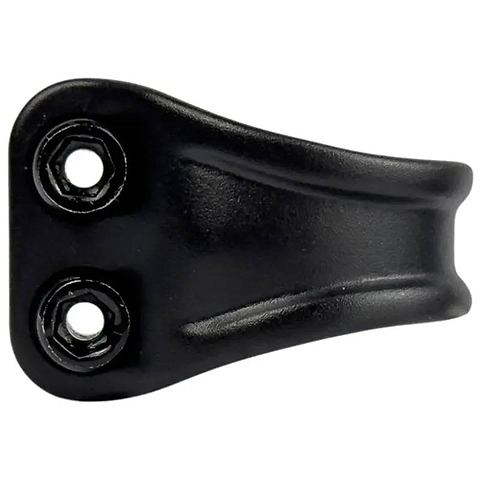 The Union Mono 2 Bolt Oversized Stunt Scooter Clamp - Black by Union is a sleek black metal bracket with two hexagonal screw holes, perfect for mounting or support and ideal for HIC/IHC compression systems.