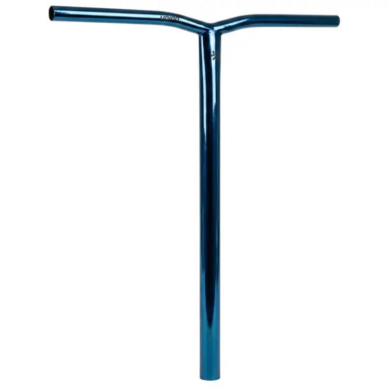 The Union Uniq Bend Steel Oversized HIC Stunt Scooter Bar in Chrome Blue (600mm x 580mm) features a T-shaped design and is crafted from durable chromoly steel.