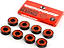 Eight Venom ABEC 9 Skateboard Bearings - 8 Pack with orange centers and black outer rings, displayed in front of their red retail box.