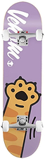 Venom Junior Kitty Paw Purple Kids Complete Skateboard 7.25″ x 29″ featuring a light purple deck with a cartoon orange cat paw graphic, silver trucks, and white wheels.