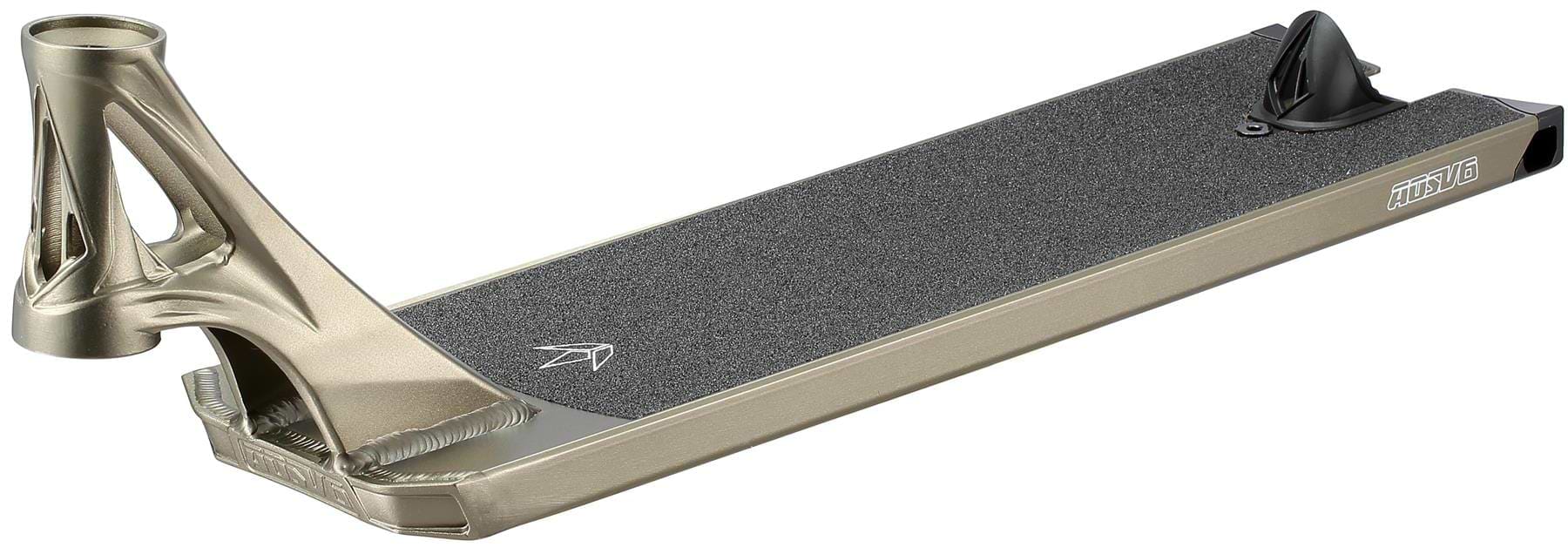 The Blunt Envy AOS V6 Squad Olive Stunt Scooter Deck (6" x 22") features black grip tape, a cutout headtube design, fender, and the Blunt Envy logo on the side.