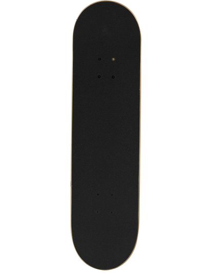 The Fracture Fade Series Orange Complete Skateboard (8" x 31.75") by Fracture is shown from above, featuring its plain grip tape, pre-drilled truck holes, rounded ends, and a clean deck with no visible wheels or graphics.