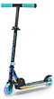 The Rampage Light Up Foldable Kick Scooter in Neochrome/Blue features a metallic rainbow frame, blue handlebar grips, and adjustable handlebars for kids.