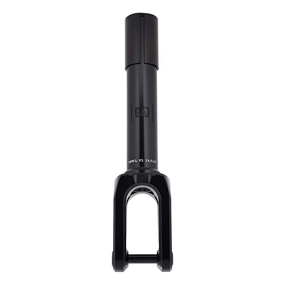 The UrbanArtt Anvil SCS/HIC Stunt Scooter Forks in Black are expertly crafted from premium 6061-T6 aluminium, showcasing a sleek, cylindrical metal design. Featuring a U-shaped base and smooth matte finish, they support SCS/HIC compression. Subtle text markings add an additional layer of detail to this minimalist masterpiece.