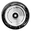 Close-up of the Slamm Swirl 110mm Stunt Scooter Wheel in black and white, showcasing its sleek SLAMM branding. The circular design features ABEC-9 bearings and text around the center, paired with a Duo-Tone Swirl Effect that enhances its smooth, reflective finish.