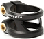 The Ethic DTC Sylphe V1 2 Bolt Standard Size 31.8 Stunt Scooter Clamp in black features two gold bolts and is crafted from durable metal, making it ideal for securely fastening parts on a stunt scooter.