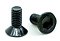 A pair of CORE Replacement Stunt Scooter Brake Bolts by CORE, black high-tensile steel with flat hex socket heads, shown on a white background—perfect for replacing your scooter brake bolts.