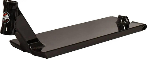 The Tilt Formula Pro Black Stunt Scooter Deck (6.5" x 22.8") features a black metal build, angled head tube, and integrated headset for street riding, shown on a white background.