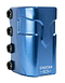 The Supremacy Spartan 4 Bolt Oversized SCS Stunt Scooter Clamp in blue stands out with its sleek anodized aluminum design, featuring four sturdy 6mm black bolts on the side. The engraving "SPARTAN SCS" at the bottom highlights its durable craftsmanship.