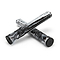 Two black and white marbled scooter grips by Drone are crossed over each other against a plain white background. These Drone Acolyte Black / White Marble Stunt Scooter Grips, measuring 180mm, are crafted from Comfort Max silicone and feature a ribbed design for enhanced grip.
