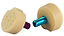 Two natural Gumball Superball Roller Skate Long 30mm Toe Stops feature textured tops for stability in roller derby, each with a colored threaded stem—one blue, one purple—shown on a white background.