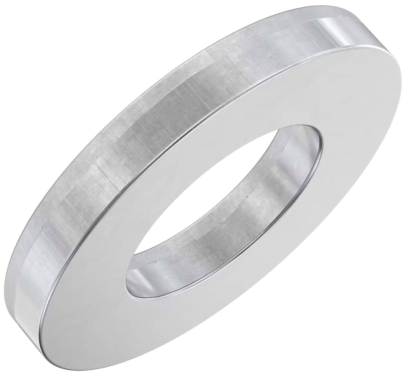 The Universal Scooter Wheel Axle Spacer - 1.8mm by Universal is a flat, silver metal washer with a smooth finish and central hole—perfect for use as a lightweight spacer for stunt scooter bearings and axles.