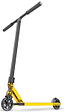 The Madd Gear MG 6 Kinetic Complete Stunt Scooter by MGP features a gold and black design, lightweight aluminium deck, T-shaped black handlebar, and small black wheels with ABEC-11 High-Speed Chrome bearings. Displayed on a white background.