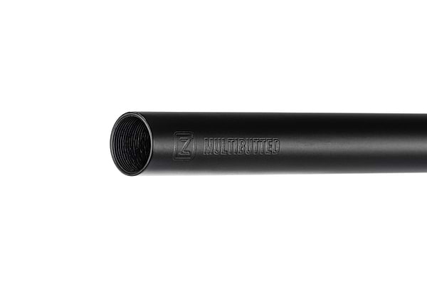 A sleek black metal tube with "Ethic" engraved on its side, reminiscent of lightweight design elements found in the Ethic DTC Tenacity V2 Steel Oversized HIC Stunt Scooter T-Bars. The tube is shown from the side, with the end slightly angled towards the viewer, highlighting its round, hollow structure.