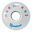 The Luminous LED 85A Quad Roller Skate Wheels - All Stars 62mm by Luminous feature a white design with blue "Luminous" text, red and blue stars, "62 mm" in red, "85a durometer urethane" in blue, and a bold blue wave around the center hole.