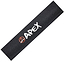 The Apex Pro Scooter Griptape - Printed Logo features a black design with the "APEX" brand in bold white letters and a red circular symbol on the left, making it ideal for scooters. Its strong adhesive ensures it remains securely attached.