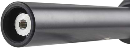 Close-up of a cylindrical black metal rod made from 7075 aluminum, featuring a threaded hole at one end. The surface is smooth and reflective—ideal for precision components such as the Apex Quantum Lite SCS/HIC Stunt Scooter Forks provided by Apex.