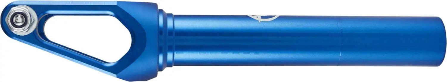A blue anodized metal tool featuring a cylindrical handle with a distinctive, angular opening at one end, crafted as a robust enhancement specifically for the Apex Quantum Lite SCS/HIC Stunt Scooter Forks.