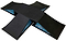 The Phrases Four Way Kicker Skate Ramp is a black, X-shaped foam mat with four inclined ramps meeting at the center and blue patterned material on the inner sides—ideal for skateboarders and scooter riders.
