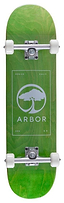 The Arbor Street Logo Green Complete Skateboard (8" x 31.75") features a large white Arbor logo and "Venice Calif" tree graphic on the deck, white wheels and trucks—ideal for street riders.