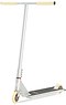 The Aztek Architect 2 Complete Stunt Scooter - Platinum Silver features cream handle grips and wheels, black grip tape on the deck, and a minimalist, streamlined design, making it an ideal street scooter.