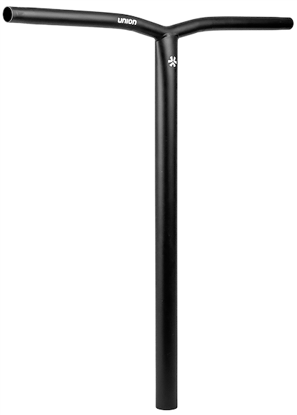 The Union Uniq Bend Steel Oversized HIC Stunt Scooter Bar, Black (620mm x 600mm), features a T-shaped chromoly steel design with “UNION” and a small logo in white near the top, shown against a plain white background.