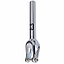 The CORE SL2 IHC Stunt Scooter Forks in Chrome feature a clean, sleek design. The chrome finish provides a smooth shine, highlighting its solid construction and minimalist aesthetics. A visible bolt at the base ensures secure attachment, making it an ideal choice for any scooter upgrade.