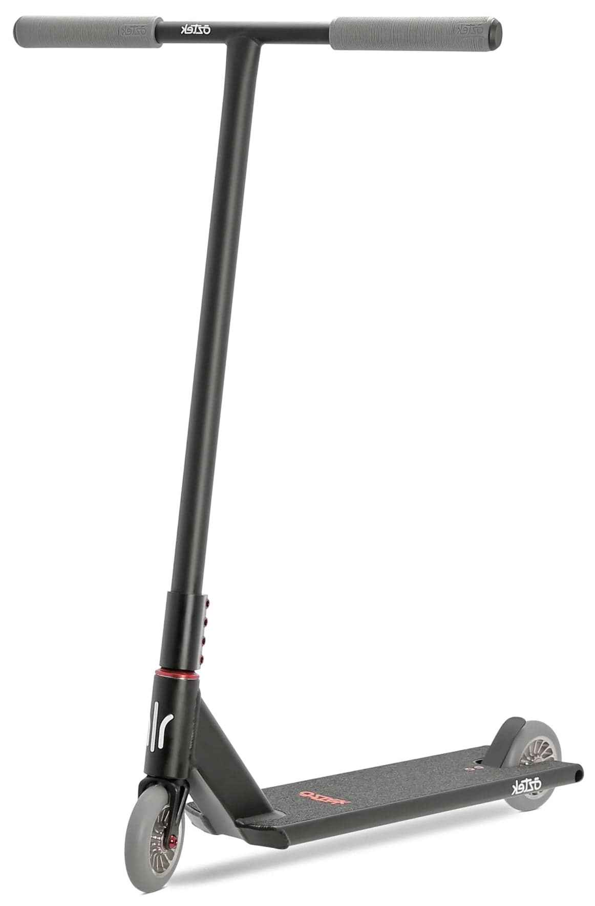 The Aztek Architect 2 Complete Stunt Scooter in Satin Black features a wide T-bar, durable metal deck, and small solid wheels—ideal for tricks, freestyle riding, and street use by urban riders.