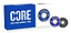 Image of a blue and white box labeled with the brand "CORE," containing high-quality CORE ABEC 11 Skateboard Bearings from an 8-pack. Two ball bearings are shown outside the box, highlighted by a blue ring displaying the text "CORE HARDWARE ABEC-11" around the edges.